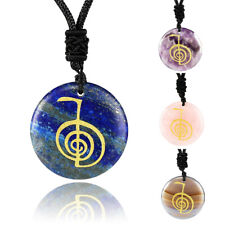 Natural Crystal Cho Ku Rei Quartz Necklace Stone Aura Symbol Round Pendant Reiki picture