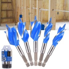 Wood Auger Drill Bit Set 5-Piece 1/2 5/8 3/4 7/8 1 Inch Hex Shank Woodworking picture