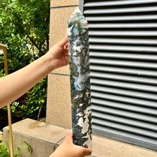 8.4 LB Green Moss Agate Crystal Obelisk Tower Anniversary Gift Home Display Art picture