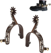 2Pcs Western Spurs, Vintage Carved Spurs, Retro Bronze Low Carbon Steel Horse Sp picture
