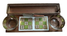 Vintage Culver Seville Caviar & Cracker Set 22K Gold Green Walnut Complete MCM picture