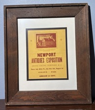 Vtg 1930s Newport Antiques Exposition Poster Hotel Viking RI Framed Window Card picture
