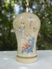 Vintage Chinese Export Porcelain Bird & Flower Table Lamp Moriage Calligraphy picture