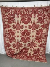 vintage coverlet red/white linen/cotton wool 74x 93 reversible replica  picture