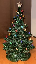 Vintage 1970s Atlantic Mold Ceramic Christmas Tree Lighted Scroll Base w/Star picture