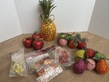 16 VTG MCM Fruit Pineapple Apple Pear Push Pin Beaded Sequin Handmade & Parts picture