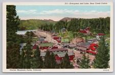 Evergreen and Lake Bear Creek Canyon Aerial View Colorado CO 1920s Postcard picture