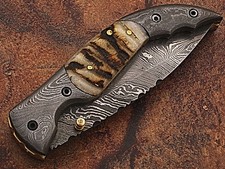 Beautiful Custom hand made Damascus steel Folding knife With Sheath.(ZE-5073-R)  picture