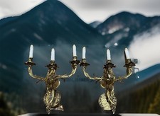 1885 Antique Cast Brass Wall Lights Sconces Gilt Leaf Rococo Louis XVI French picture
