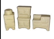 Fun Vintage 3 Japan Ceramic Dollhouse Kitchen Stove Ice Box Fridge Cabinet  picture