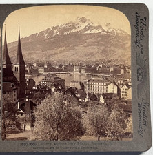 Lucerne and the Lofty Pilatus, Switzerland – Panoramic View of Lake Stereoview picture