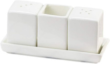 Set of 4 Pure White Porcelain Salt and Pepper Shakers and Toothpick Holder and T picture