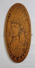 Antique 1901 Pyrography Native American Chief Portrait Plaque Signed & Dated picture