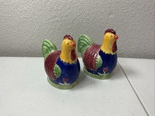 Vintage CIC Rooster Chicken Salt & Pepper Shakers Colorful Farmhouse Ceramic picture