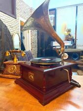 Replica Gramophone Player 78 rpm phonograph Brass Horn HMV Vintage Wind U picture