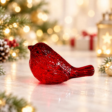 Red Glass Bird Figurine Christmas Songbird Holiday Shelf Table Decor Gift 3 Inch picture