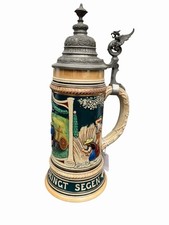 Antique Marzi Remy German Beer Stein Relief 1999 Sich Regen Bringt Segen Lidded picture