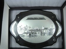 Hazorfim Silver Plated Challah Wood Board Glass Old City  Jerusalem Scene Box picture