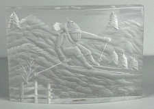 Vintage MCM Reverse Carved Lucite Acrylic Skier Desktop Paperweight 3D Art picture