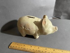 VINTAGE PIGGY BANK WOOD CARVED PIG MADE IN USA picture