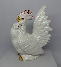 Vintage 8.75” White Ceramic Porcelain Rooster Chicken Figurine Farmhouse Decor picture
