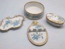Signed CFH GDM Limoges France Porcelain Dresser Vanity Set Forget Me Nots 1898 picture