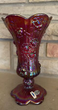 Red Fenton carnival glass vase Cabbage Rose pattern 8.75