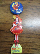 ANTIQUE MILLER HIGH LIFE BEER PINBACK BUTTON W/CELLULOID HANGER 1930'S picture