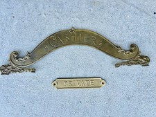 Antique Cast Brass NCR Cashier Register Top Sign Marquee & Private Door Plaque picture