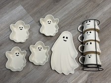 WAY TO CELEBRATE Halloween Set STACKING GHOST MUGS , 4 Bowls , Platter Fall NEW picture