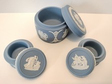 Set of 3 Jasperware Collection by Wedgewood Trinket Boxes Cream on Pale Blue picture