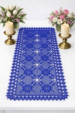 Blue Crocheted Table Runner, Christmas Mantle Runner, Kitchen Decor, Dining Deco picture