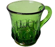 BUCKSPORT MAINE ME Antique Depression GREEN GOLD Glass Souvenir TRINKET CUP picture