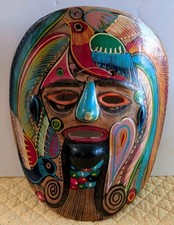 Vintage Mexican Talavera Handpainted Mask Folk Art Colorful Wall Hanging 8