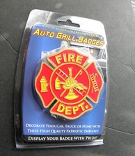 US FIRE FIGHTER DEPT CUT OUT MEDALLION CAR GRILLE GRILL EMBLEM 3.2 INCHES picture