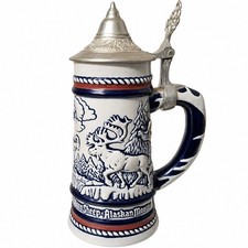 Vintage 1976 Avon Ceramarte Wildlife Beer Stein w/ Pewter Lid Alaskan Moose Mug picture