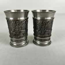 (2) Vintage SKS Zinn 95% Pewter Shot Glass Set Made in Germany Cattle Sheep Farm picture