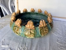 Vintage Majolica Style 12 Frog Planter On Lily Pad Ceramic 10” Unique Read* picture