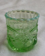 GREEN OPALESCENT GLASS EYEWINKER TOOTHPICK HOLDER UNMARKED MOSSER? picture