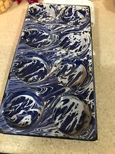 EXTREMELY RARE EARLY BLUE & WHITE MUFFIN PAN GRANITEWARE  ENAMELWARE ANTIQUE picture
