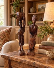 Vintage Hand Carved Wooden African Tribal Figurines Statues picture