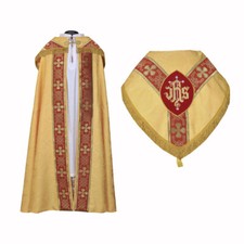 New Yellow Cope & Stole Set with IHS embroidery,capa pluvial,chape,far fronte picture