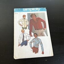 Vintage 1970s Simplicity 7585 Mens Button Down Shirt Sewing Pattern 42 UNCUT picture