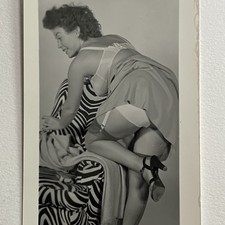 Vintage B&W Snapshot Photograph Pinup Beautiful Woman Bending Over Risqué picture