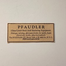 The Pfaudler Co Glass-Lined Steel Acid Resisting Equipment NYC 1929 Ad 4AF2-S22 picture