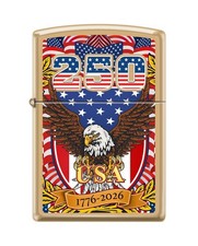 Zippo 5452, USA Flag and Eagle, USA 250th Anniversary 1776-2026 Brass Lighter picture