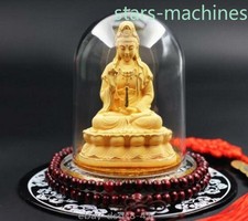 1pc 10cm Copper Statue Home Car Luck Golden Guan Yin Buddha Feng Shui Statue picture
