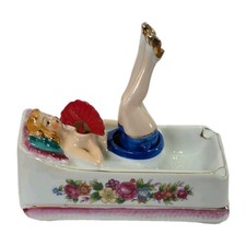 Vintage 1950s Naughty Nodder Ashtray Pinup Lady Legs Fan As-Is picture