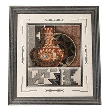 Navajo Sand Painting Of Basket & Pottery By Diné Artist Eugene Baatsoslanii Joe  picture