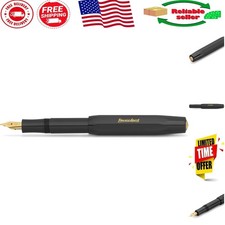 Elegant 13 cm Sport Fountain Pen - Black, 23k Gold-Plated Steel Nib & Broad Tip picture